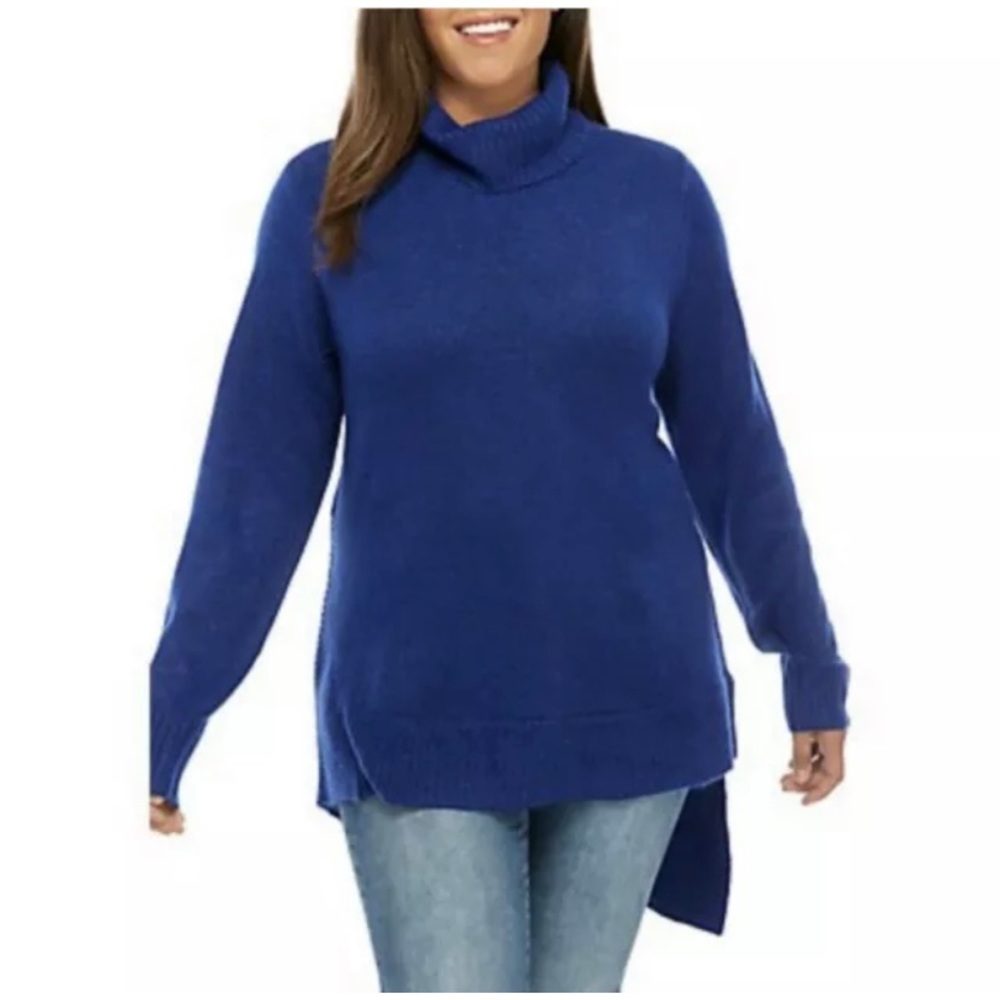 New Direction Turtle Asymmetrical Sherpa Blue Sweater Sz 2X